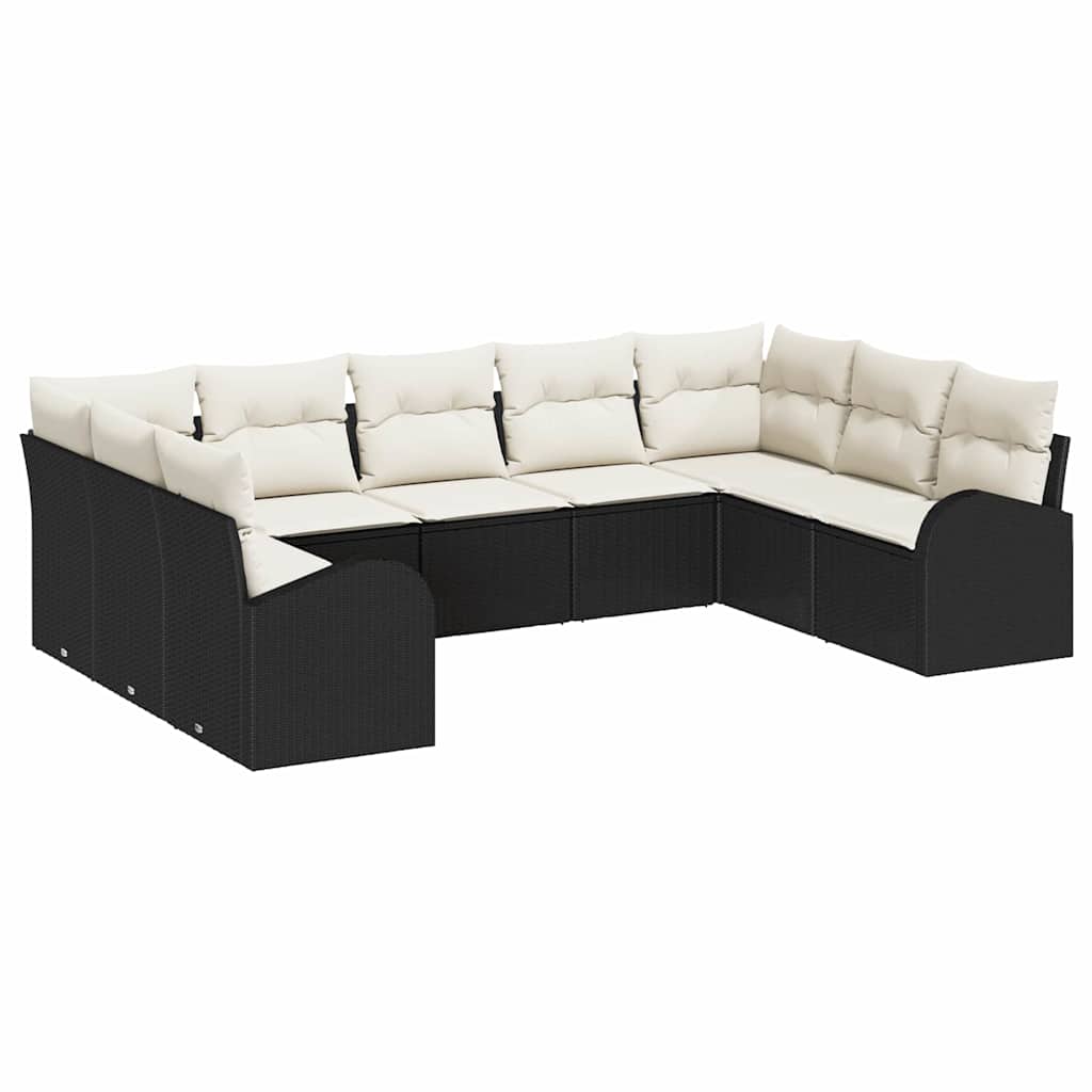 Conjunto de Sofá de Jardim com almofada 9 pcs Preto e branco