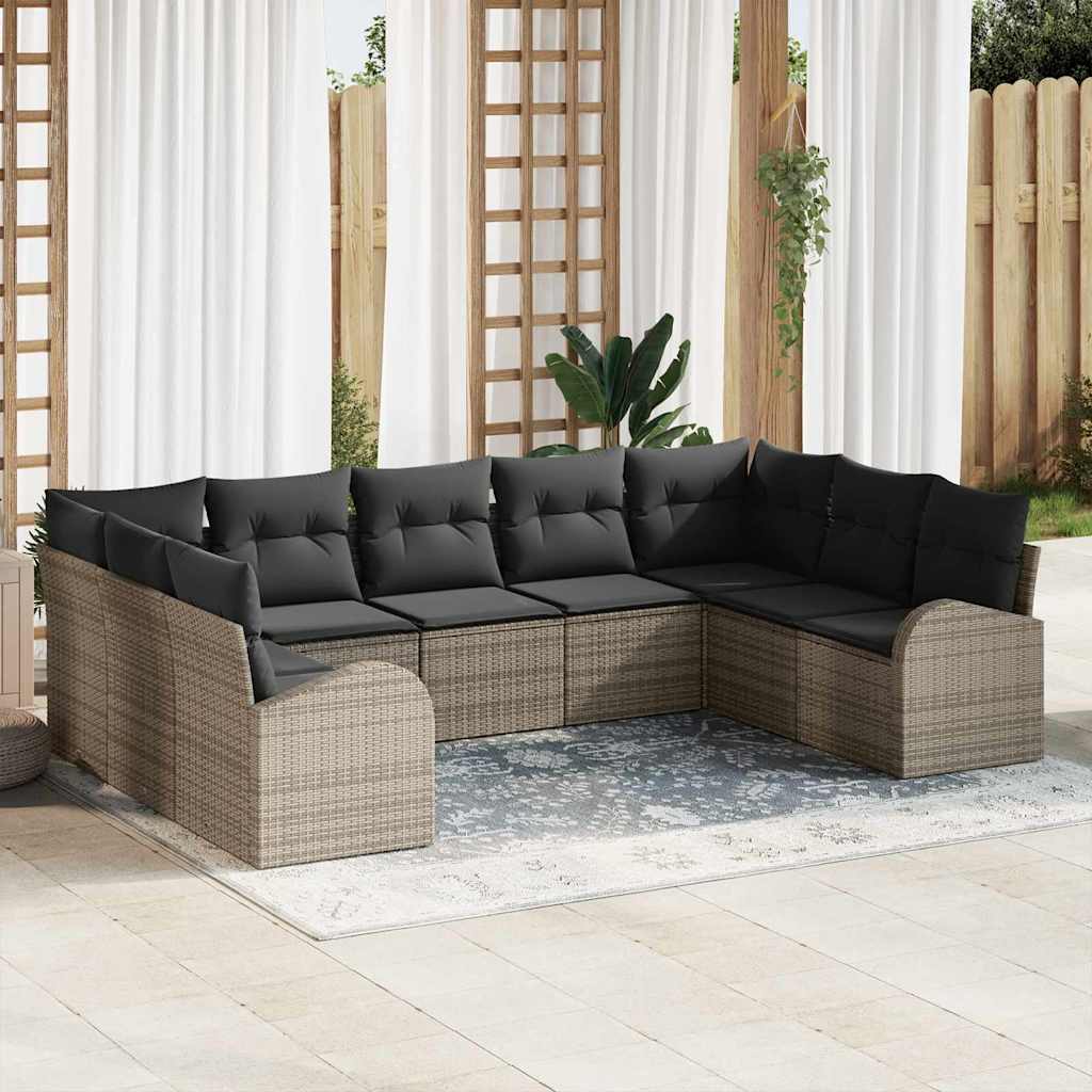 Conjunto de Sofá de Jardim 9 pcs Cinzeto Rattan Sintético