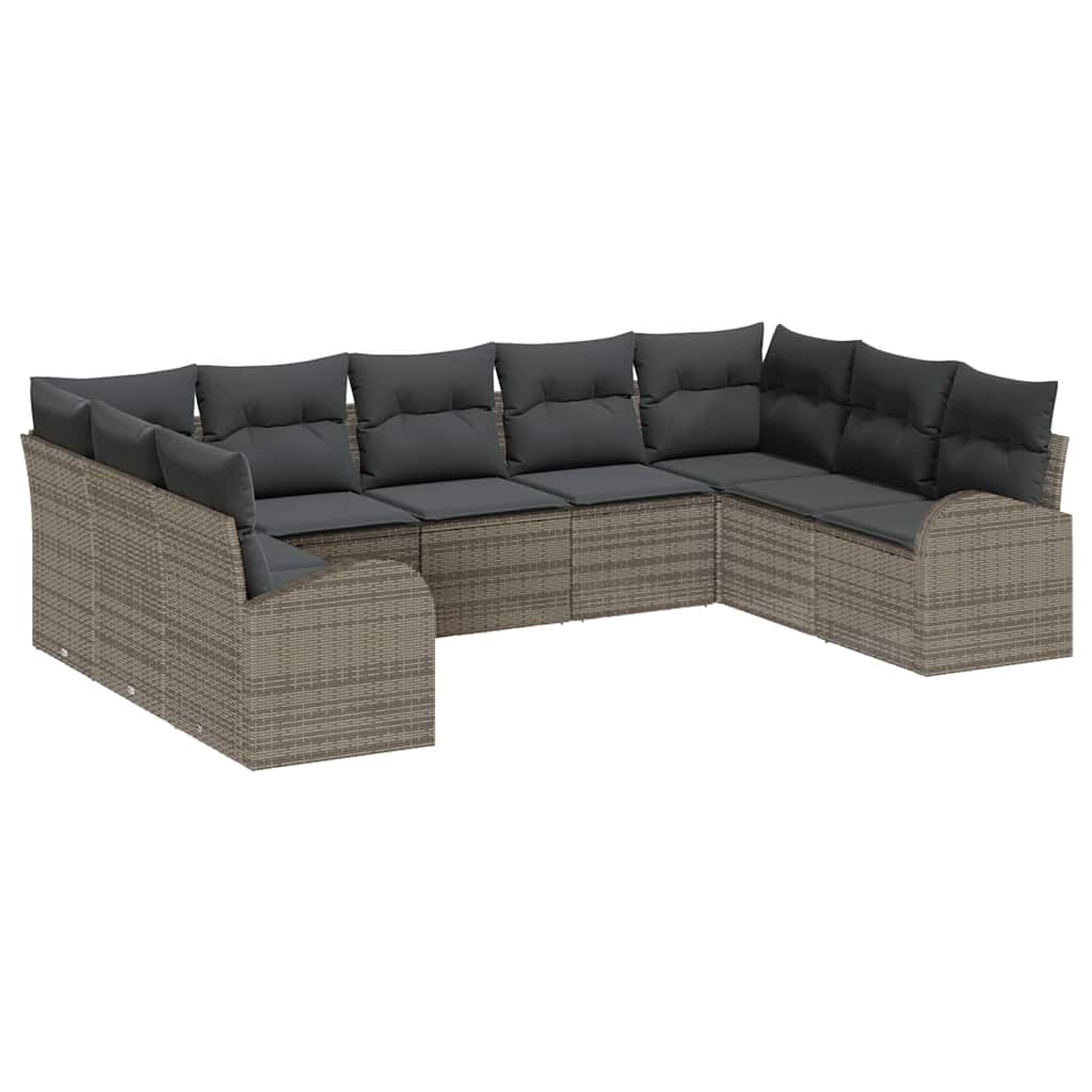 Conjunto de Sofá de Jardim 9 pcs Cinzeto Rattan Sintético