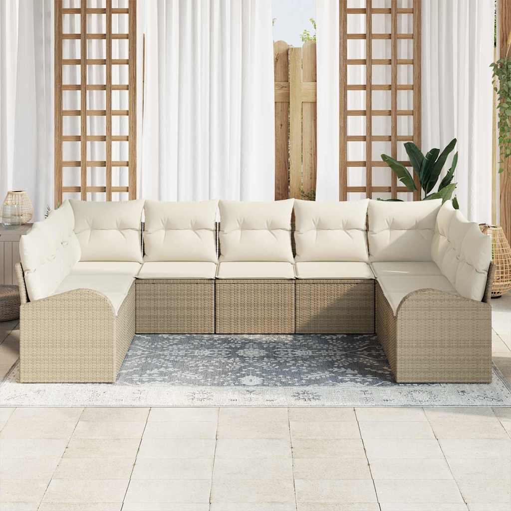 Conjunto de Sofá de Jardim 9 pcs bege e branco Rattan Sintético
