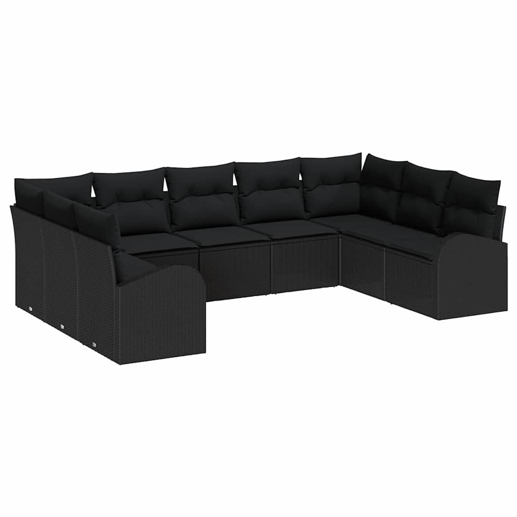 Conjunto de Sofá de Jardim 9 pcs Preto Rattan Sintético