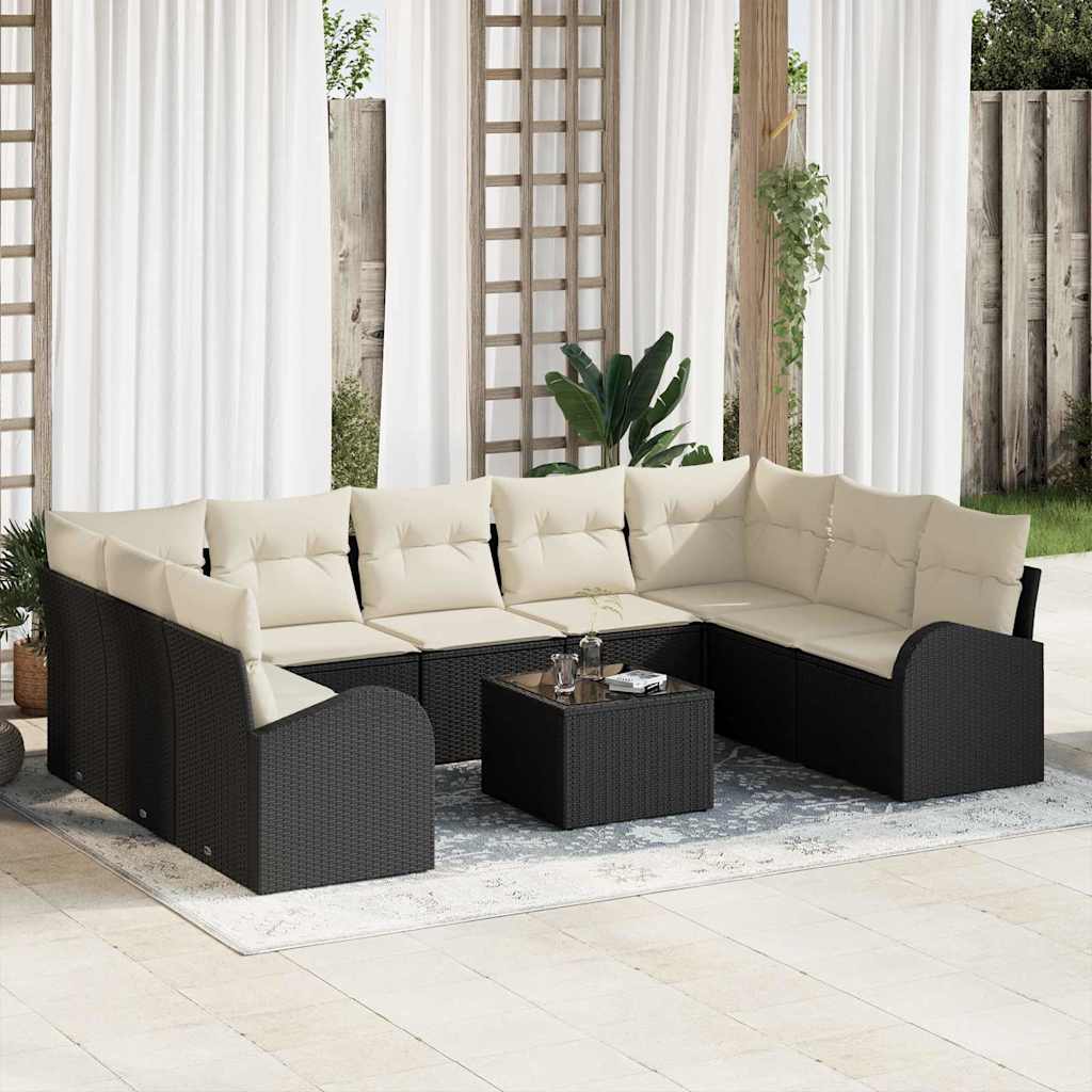 Conjunto de Sofá de Jardim com almofada 10 pcs Preto e branco