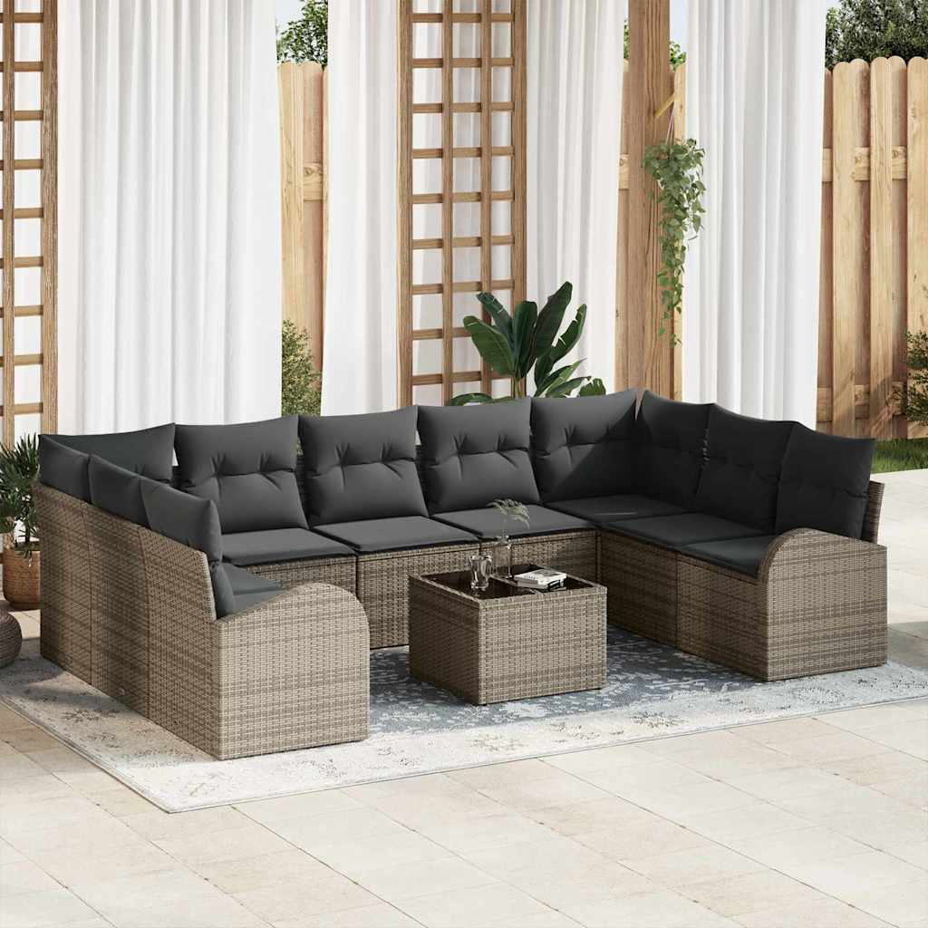 Conjunto de Sofá de Jardim 10 pcs Cinzeto Rattan Sintético