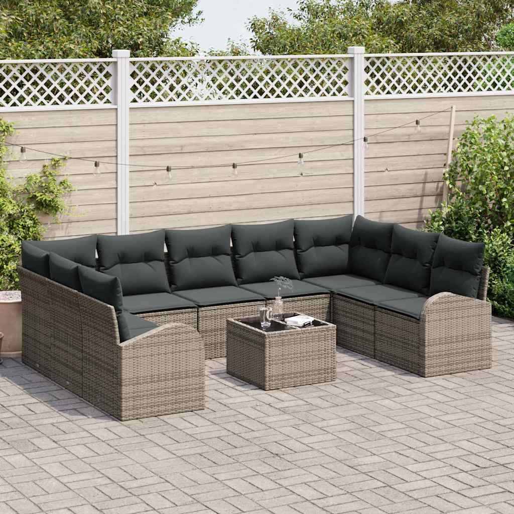 Conjunto de Sofá de Jardim 10 pcs Cinzeto Rattan Sintético