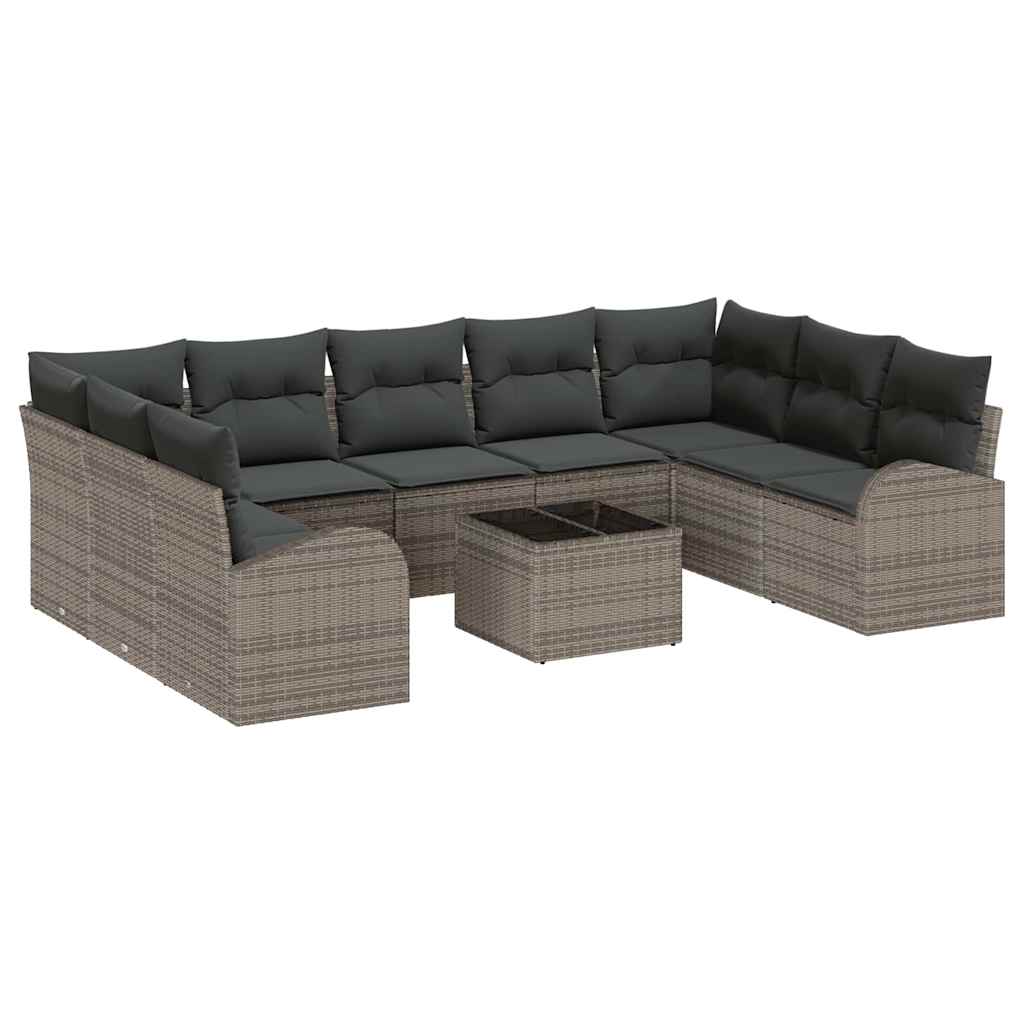Conjunto de Sofá de Jardim 10 pcs Cinzeto Rattan Sintético