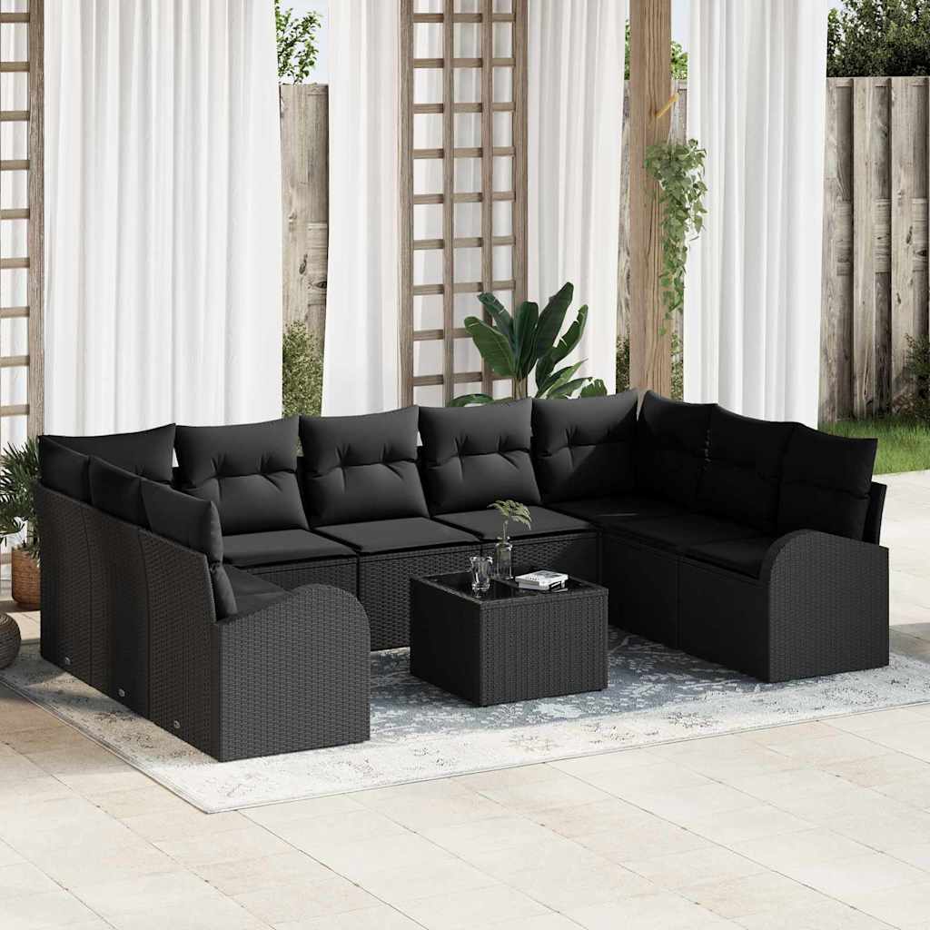 Conjunto de Sofá de Jardim 10 pcs Preto Rattan Sintético