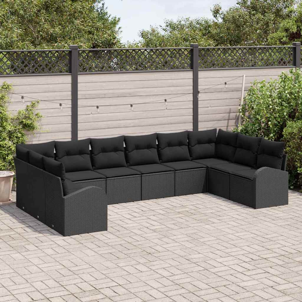 Conjunto de Sofá de Jardim com almofada 10 pcs Preto