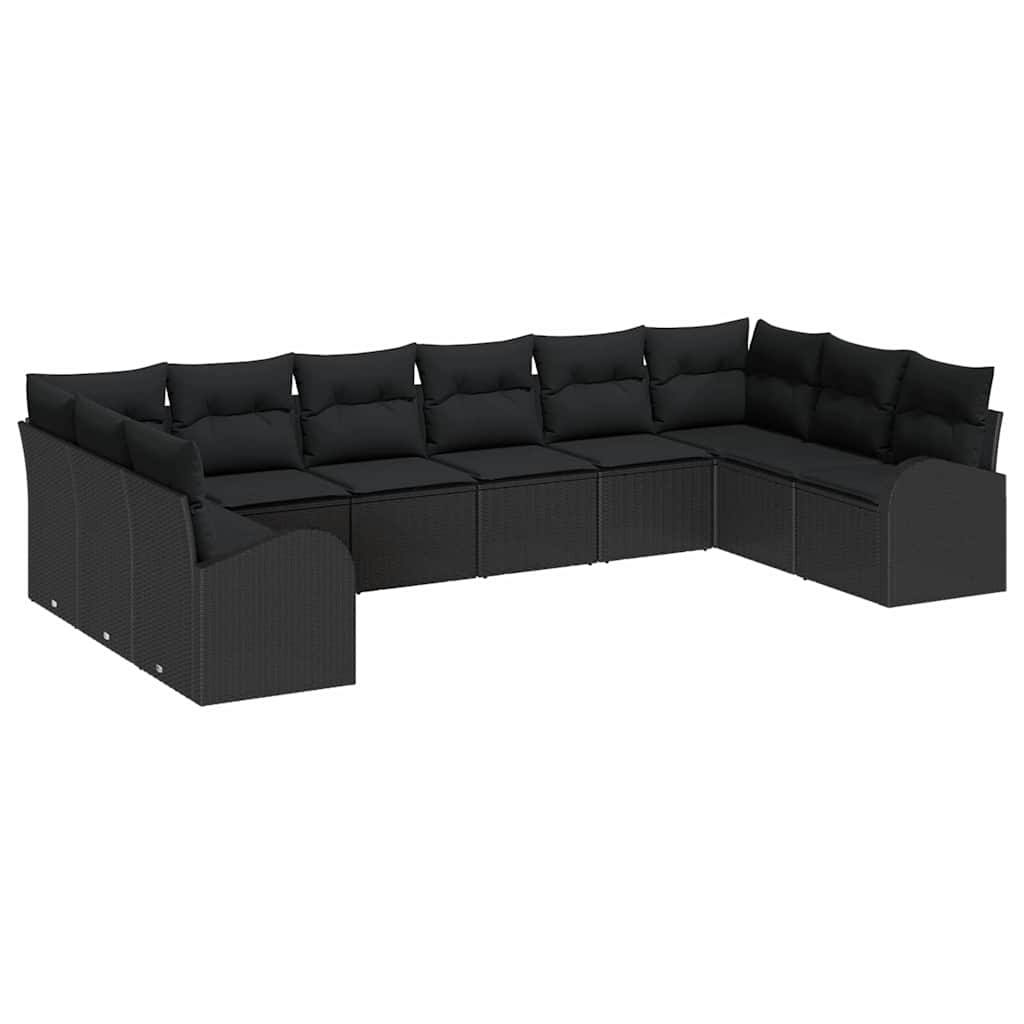 Conjunto de Sofá de Jardim com almofada 10 pcs Preto