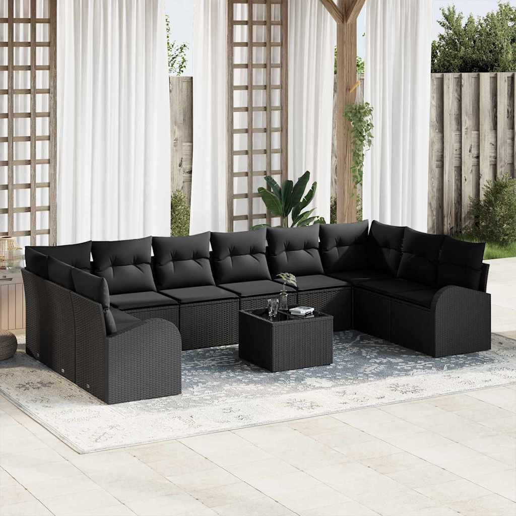 Conjunto de Sofá de Jardim com almofada 11 pcs Preto