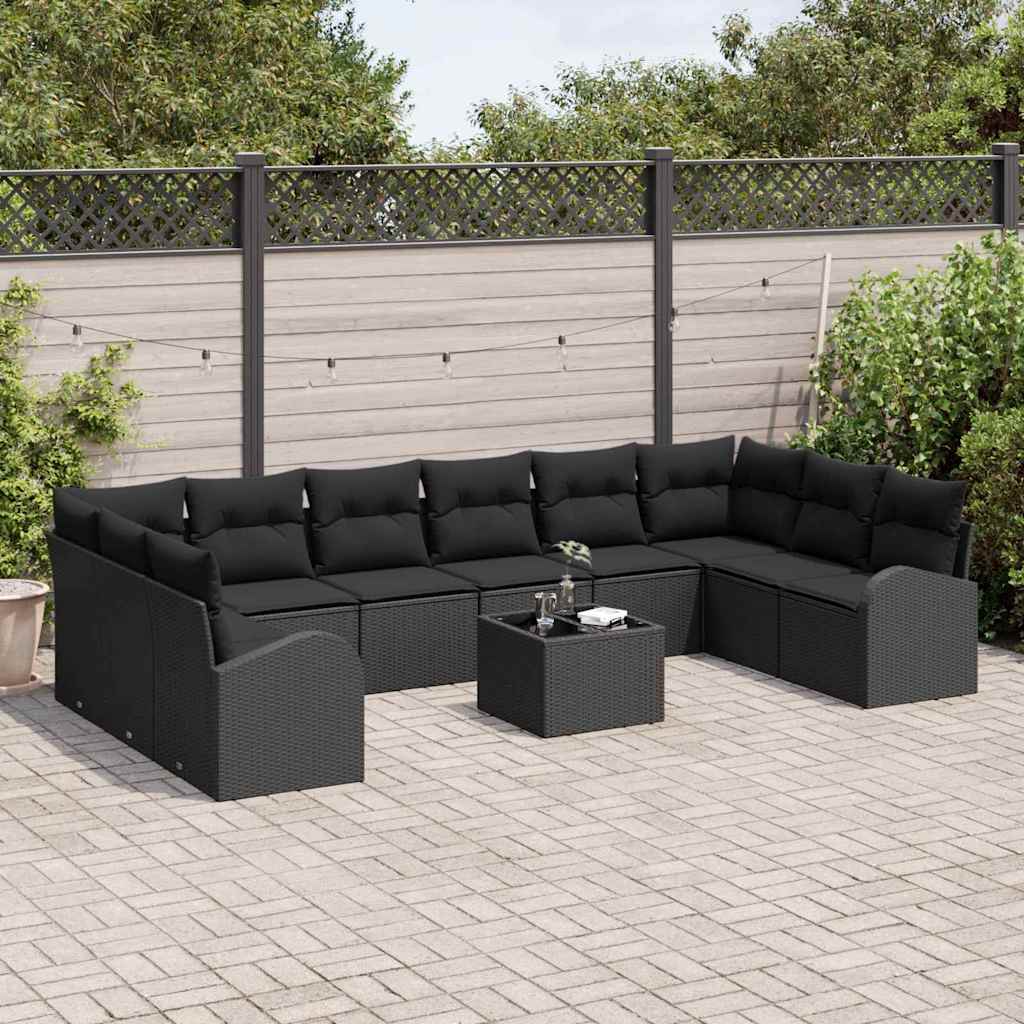 Conjunto de Sofá de Jardim com almofada 11 pcs Preto
