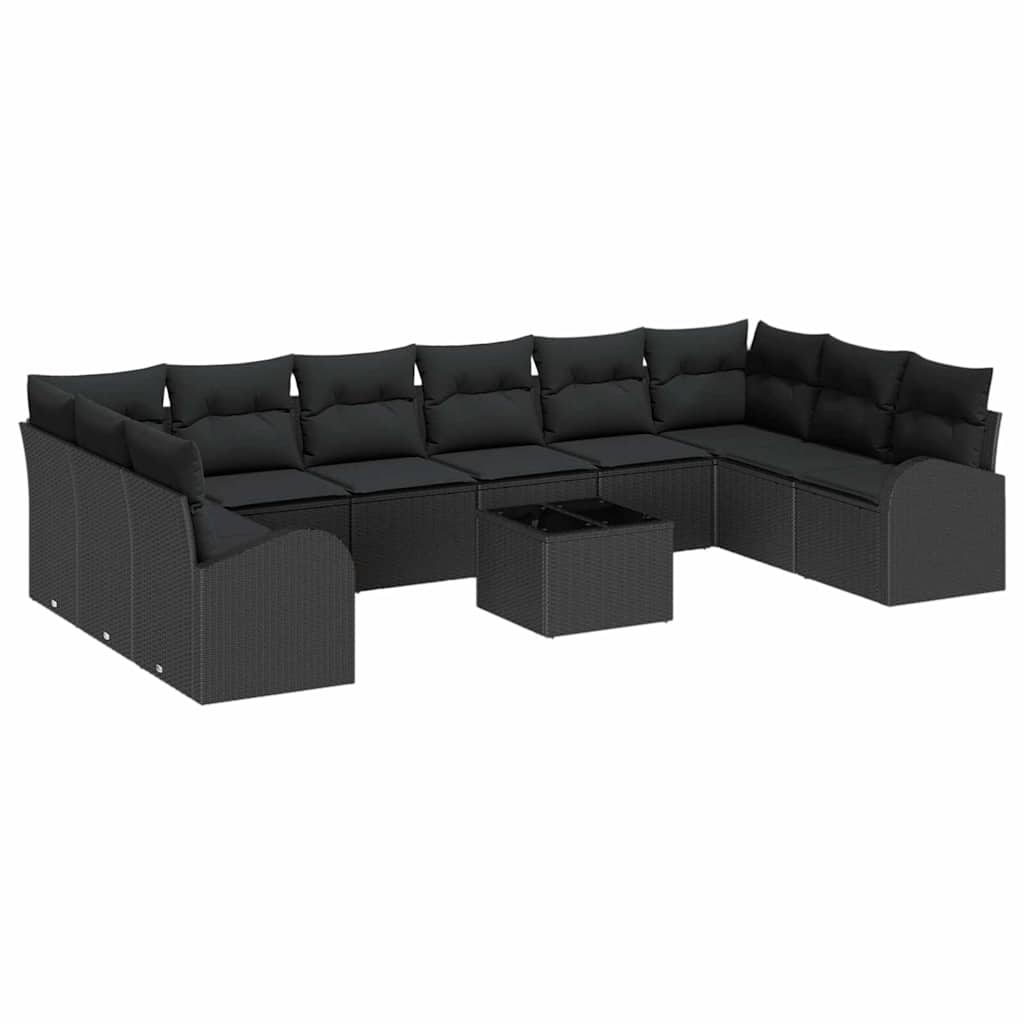 Conjunto de Sofá de Jardim com almofada 11 pcs Preto