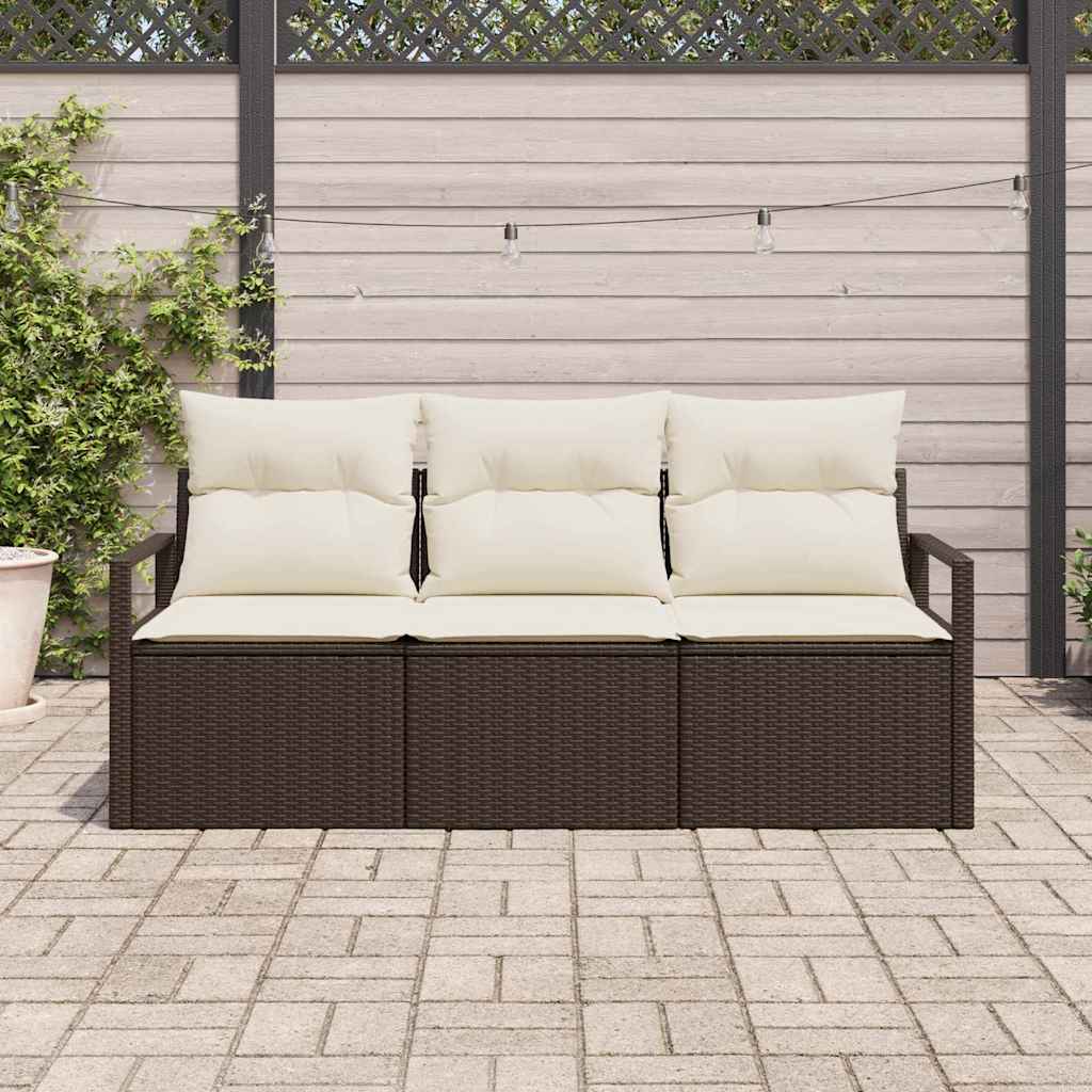Conjunto de Sofá de Jardim com almofada 3 pcs Marrom e Creme