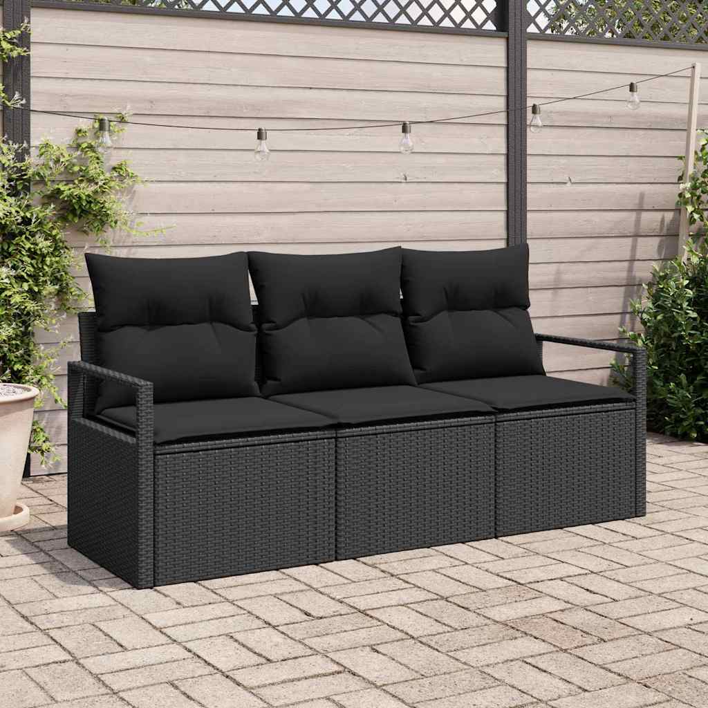 Conjunto de Sofá de Jardim com almofada 3 pcs Preto