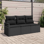 Conjunto de Sofá de Jardim com almofada 3 pcs Preto