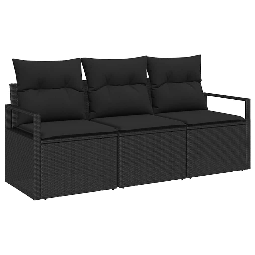 Conjunto de Sofá de Jardim com almofada 3 pcs Preto