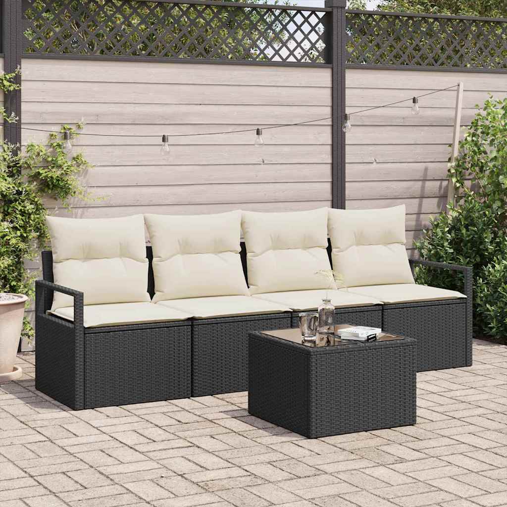 Conjunto de Sofá de Jardim 5 pcs Preto e Creme 55 x 55 x 37 cm