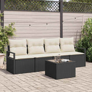 Conjunto de Sofá de Jardim 5 pcs Preto e Creme 55 x 55 x 37 cm