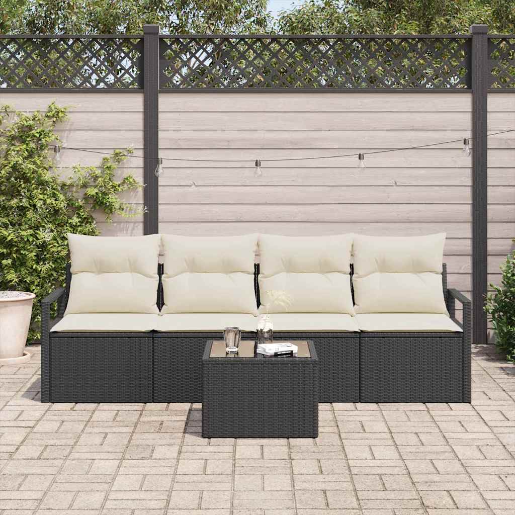 Conjunto de Sofá de Jardim 5 pcs Preto e Creme 55 x 55 x 37 cm