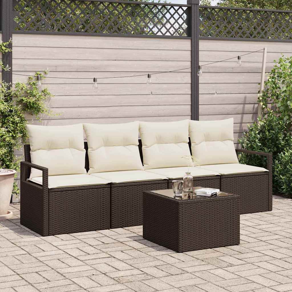 Conjunto de Sofá de Jardim 5 pcs Marrom e Creme 55 x 55 x 37 cm