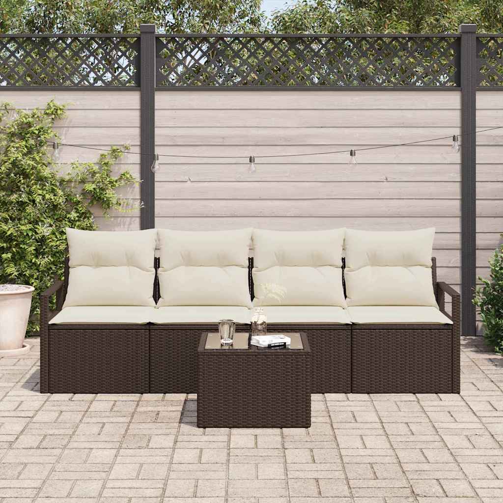 Conjunto de Sofá de Jardim 5 pcs Marrom e Creme 55 x 55 x 37 cm