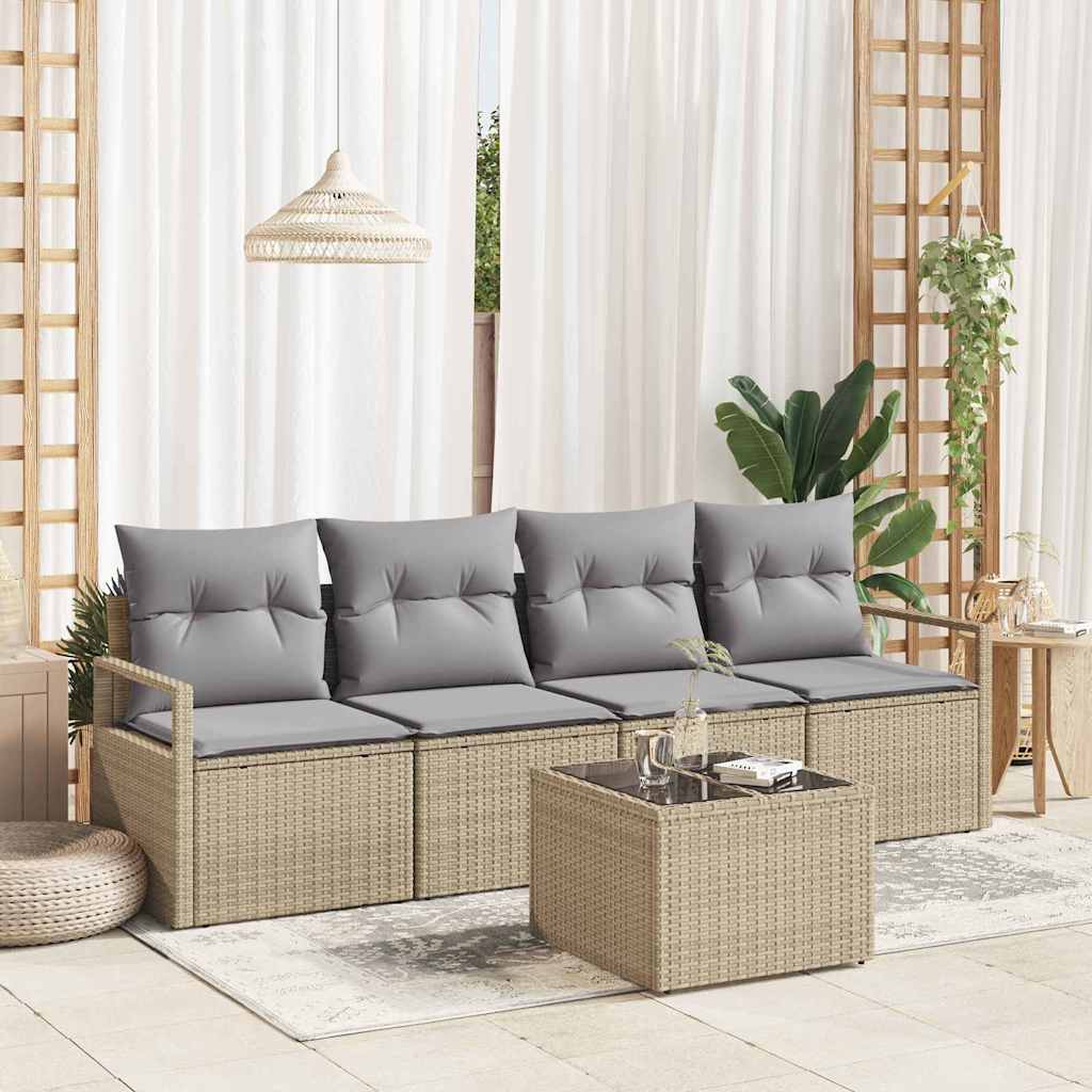 Conjunto de Sofá de Jardim 5 pcs Bege e Cinza 55 x 55 x 37 cm