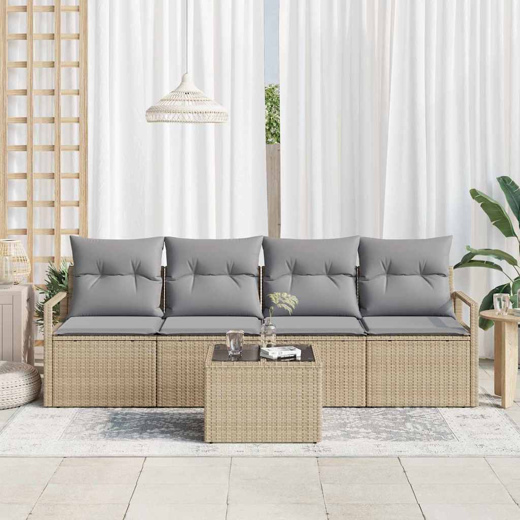 Conjunto de Sofá de Jardim 5 pcs Bege e Cinza 55 x 55 x 37 cm