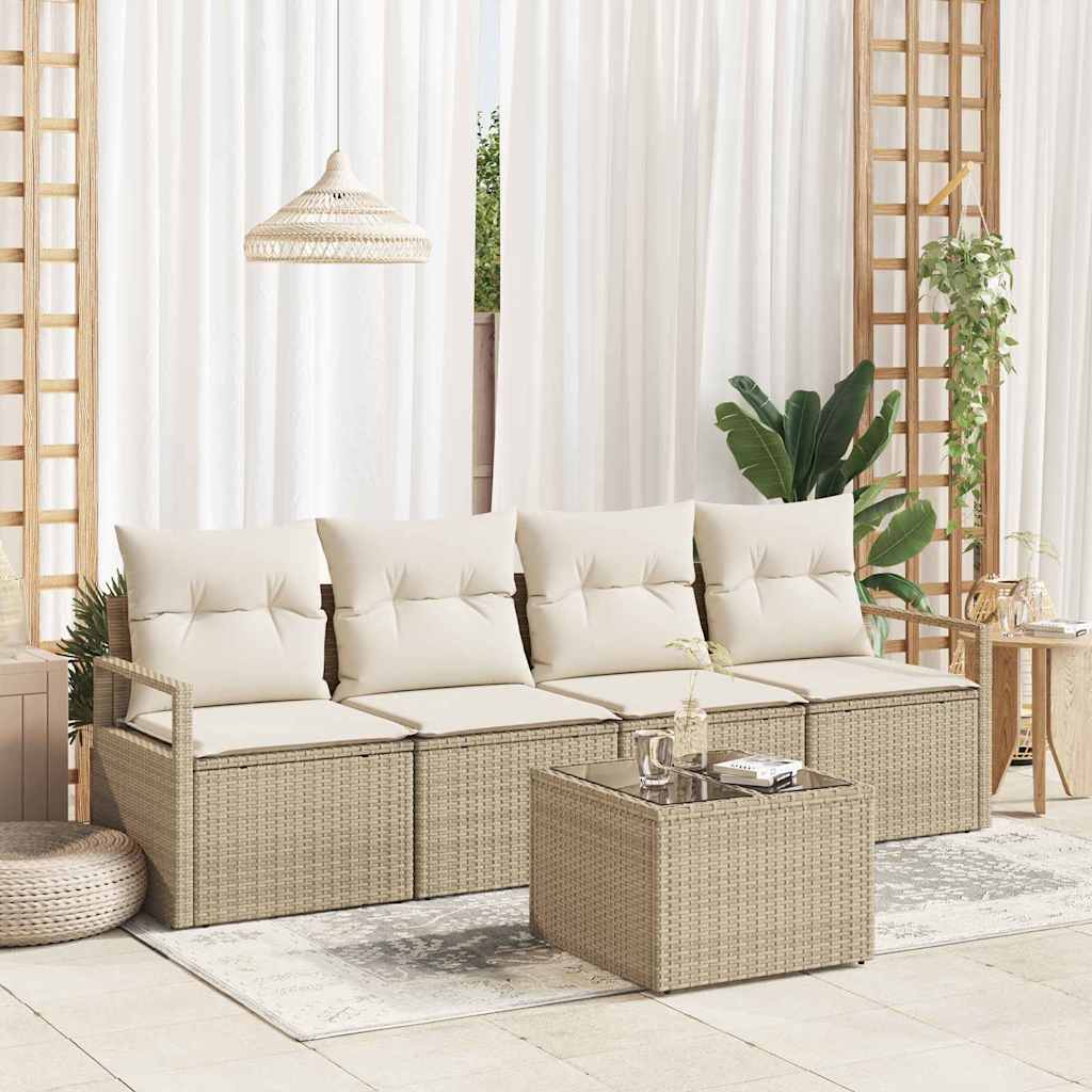 Conjunto de Sofá de Jardim 5 pcs Bege e Creme 55 x 55 x 37 cm