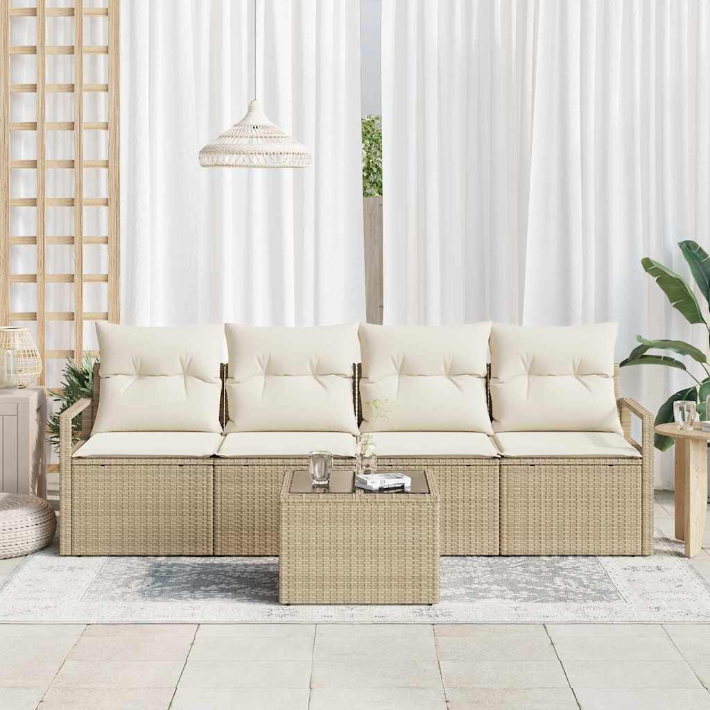 Conjunto de Sofá de Jardim 5 pcs Bege e Creme 55 x 55 x 37 cm