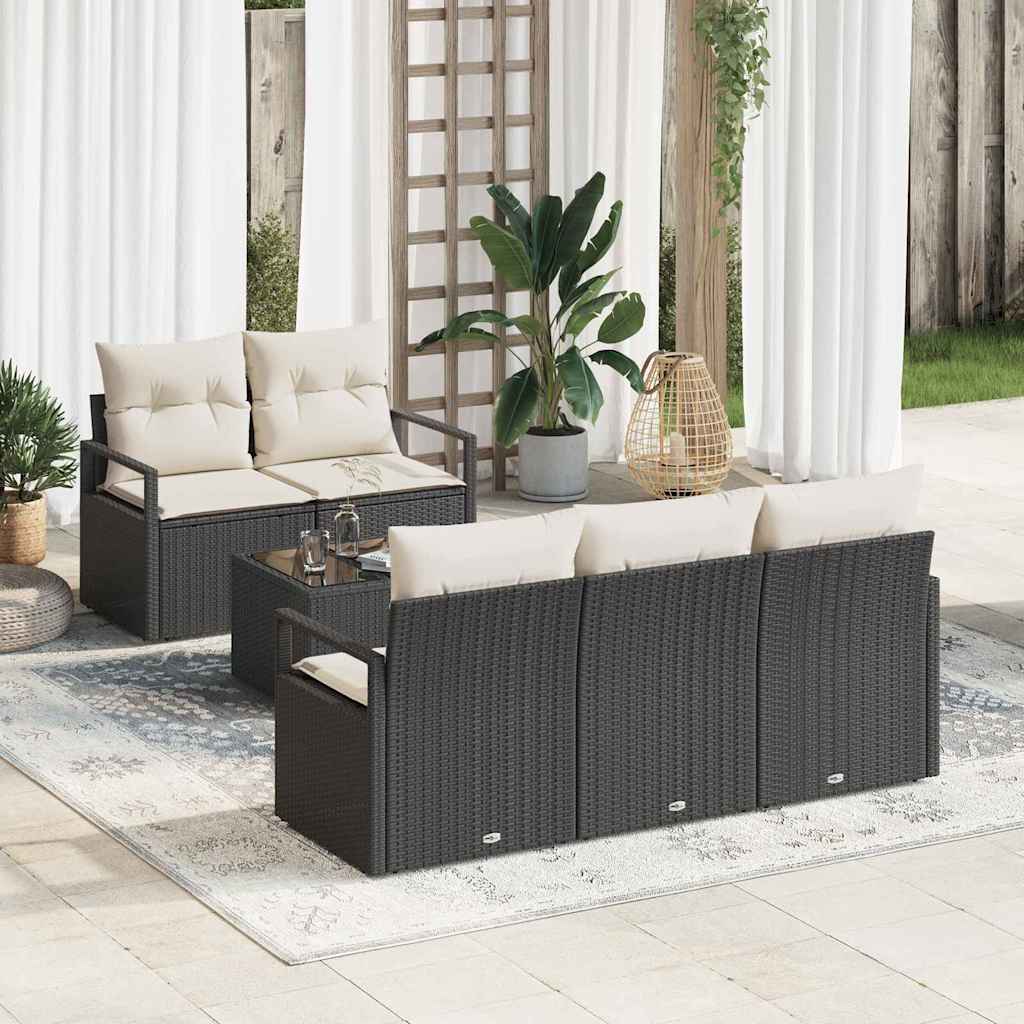 Conjunto de Sofá de Jardim 6 pcs Preto e Creme 55 x 55 x 37 cm