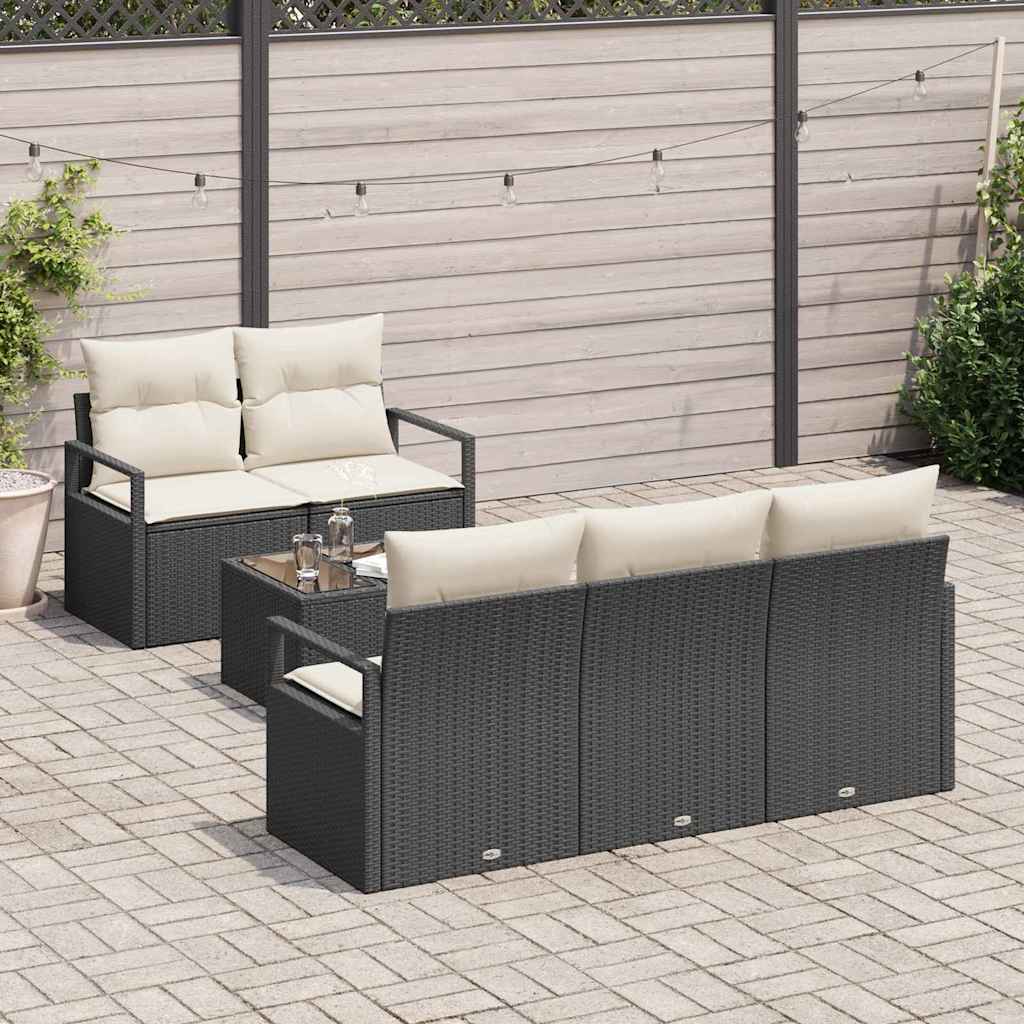 Conjunto de Sofá de Jardim 6 pcs Preto e Creme 55 x 55 x 37 cm
