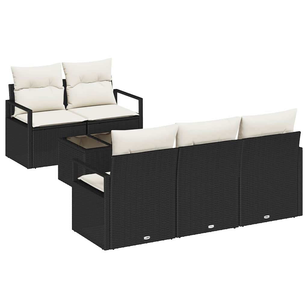 Conjunto de Sofá de Jardim 6 pcs Preto e Creme 55 x 55 x 37 cm