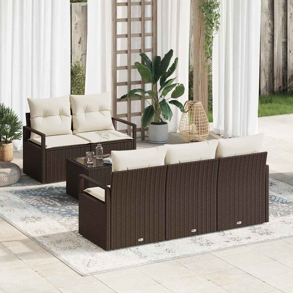 Conjunto de Sofá de Jardim 6 pcs Marrom e Creme 55 x 55 x 37 cm