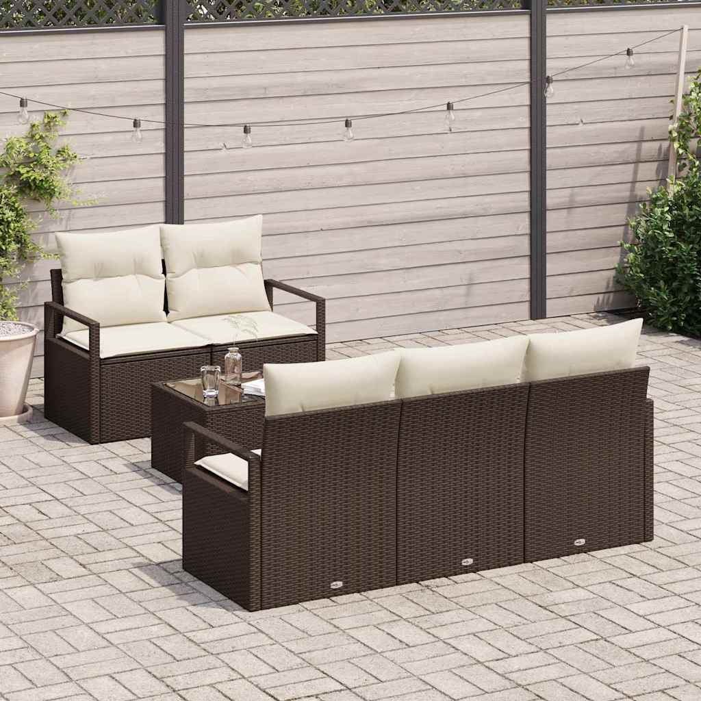 Conjunto de Sofá de Jardim 6 pcs Marrom e Creme 55 x 55 x 37 cm