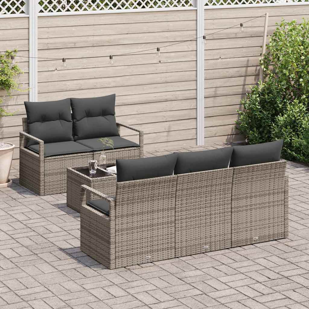 Conjunto de Sofá de Jardim 6 pcs Cinzeto Rattan e Aço e Vidro