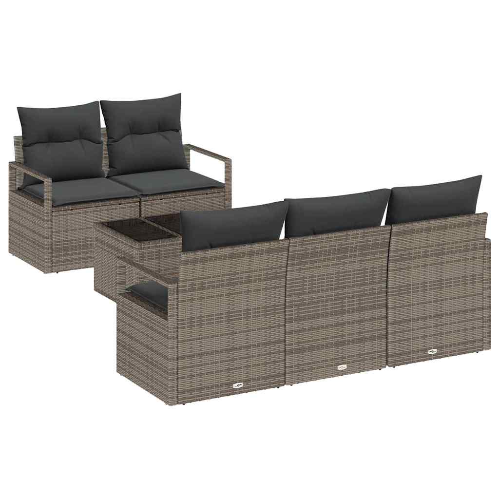Conjunto de Sofá de Jardim 6 pcs Cinzeto Rattan e Aço e Vidro