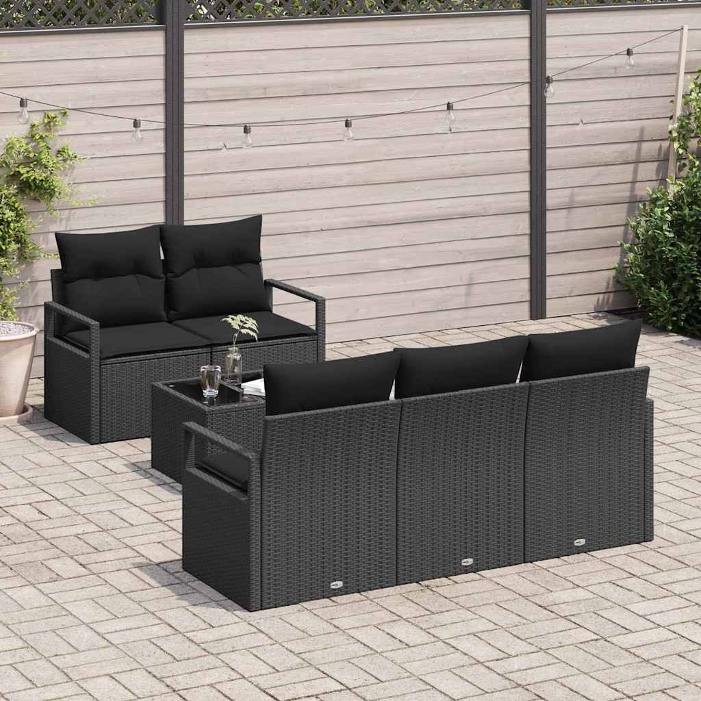 Conjunto de Sofá de Jardim 6 pcs Preto Rattan e Aço e Vidro