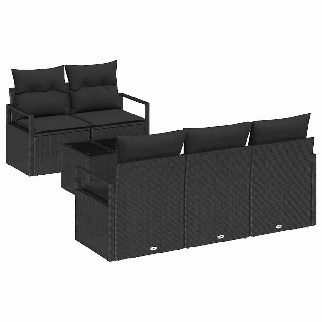 Conjunto de Sofá de Jardim 6 pcs Preto Rattan e Aço e Vidro