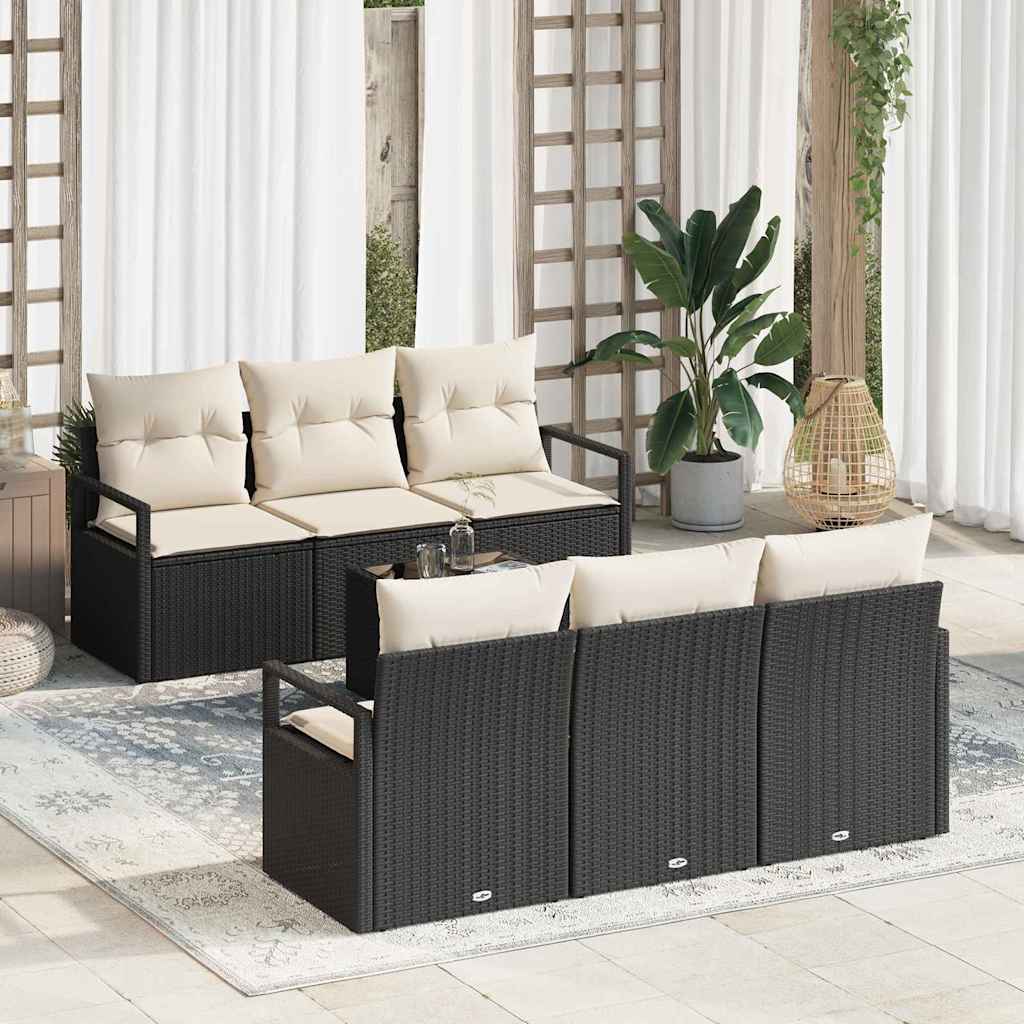 Conjunto de Sofá de Jardim com almofada 7 pcs Preto e Creme
