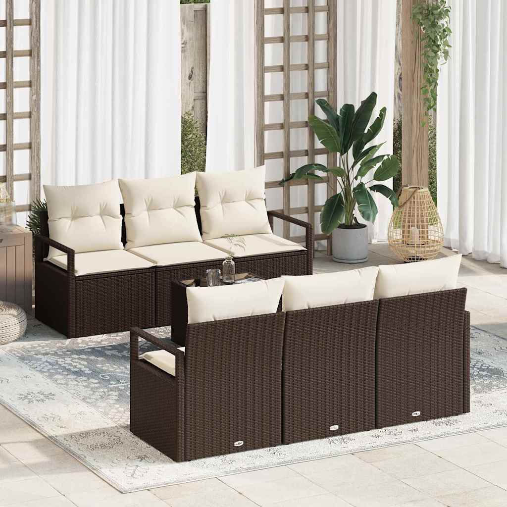 Conjunto de Sofá de Jardim com almofada 7 pcs Marrom e Creme