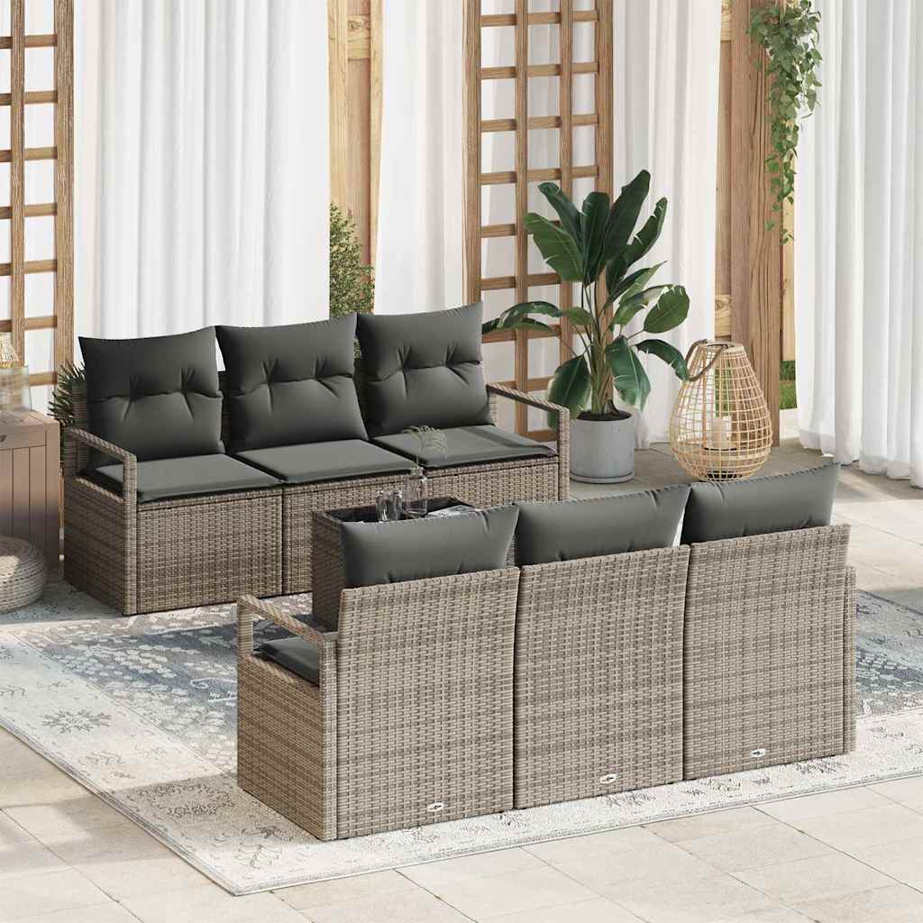 Conjunto de Sofá de Jardim 7 pcs Cinzeto Rattan e Aço e Vidro
