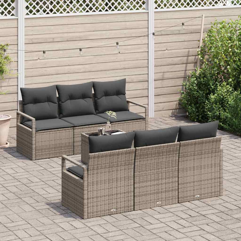 Conjunto de Sofá de Jardim 7 pcs Cinzeto Rattan e Aço e Vidro