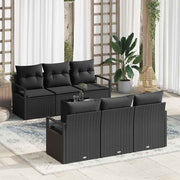 Conjunto de Sofá de Jardim 7 pcs Preto Rattan e Aço e Vidro