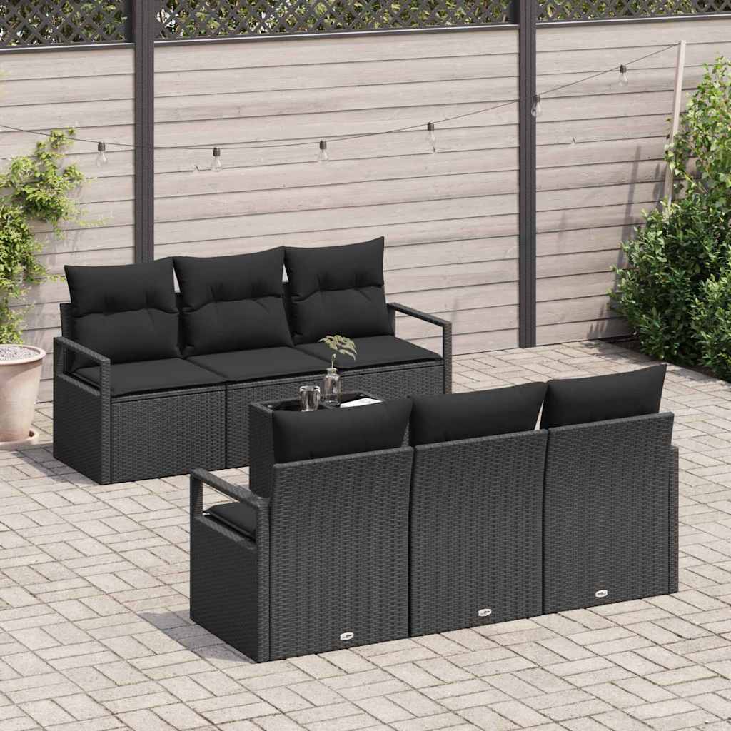 Conjunto de Sofá de Jardim 7 pcs Preto Rattan e Aço e Vidro