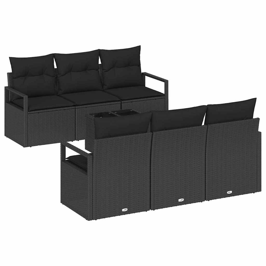 Conjunto de Sofá de Jardim 7 pcs Preto Rattan e Aço e Vidro