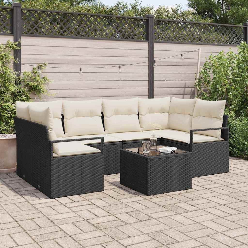 Conjunto de Sofá de Jardim 7 pcs Preto e Creme 55 x 55 x 37 cm