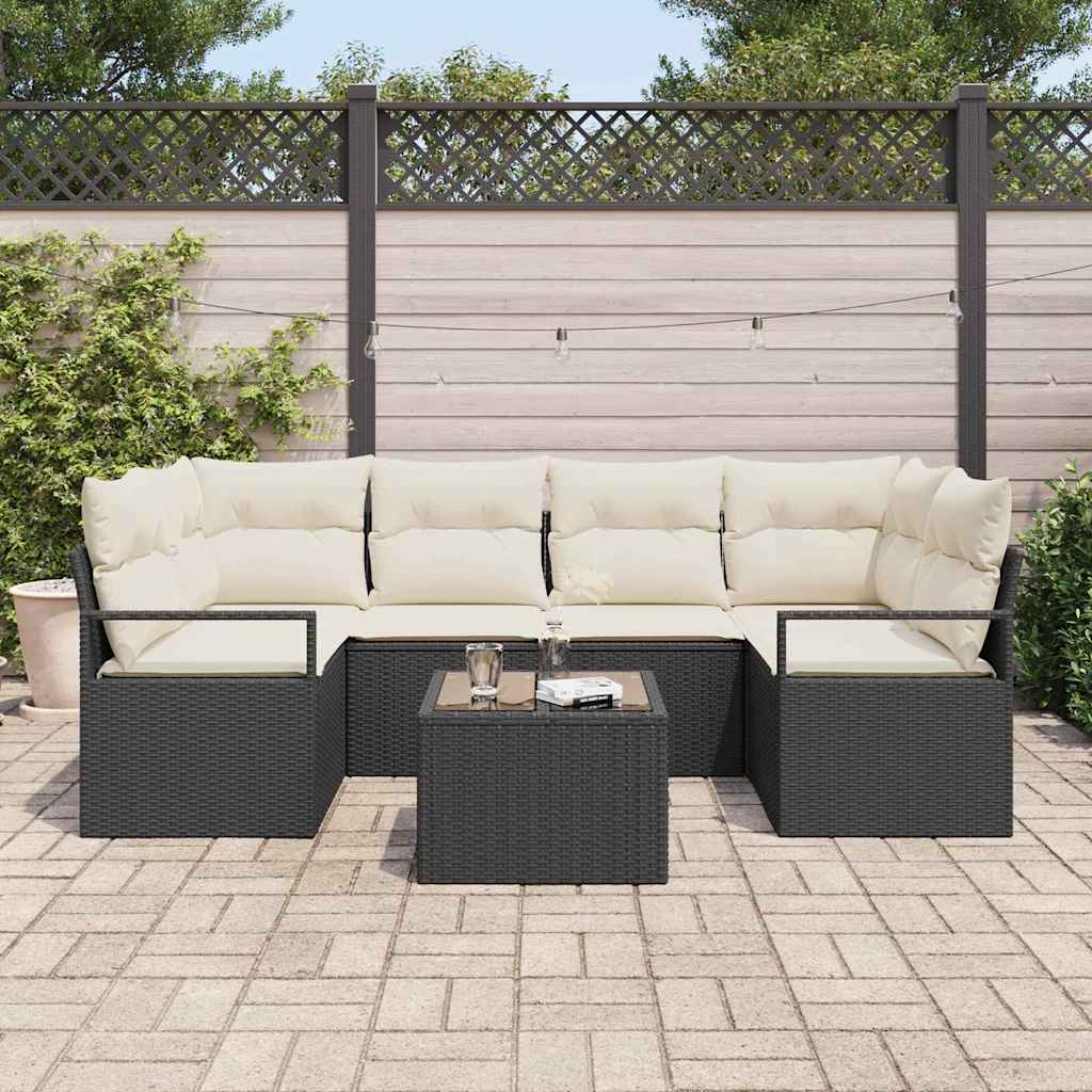 Conjunto de Sofá de Jardim 7 pcs Preto e Creme 55 x 55 x 37 cm