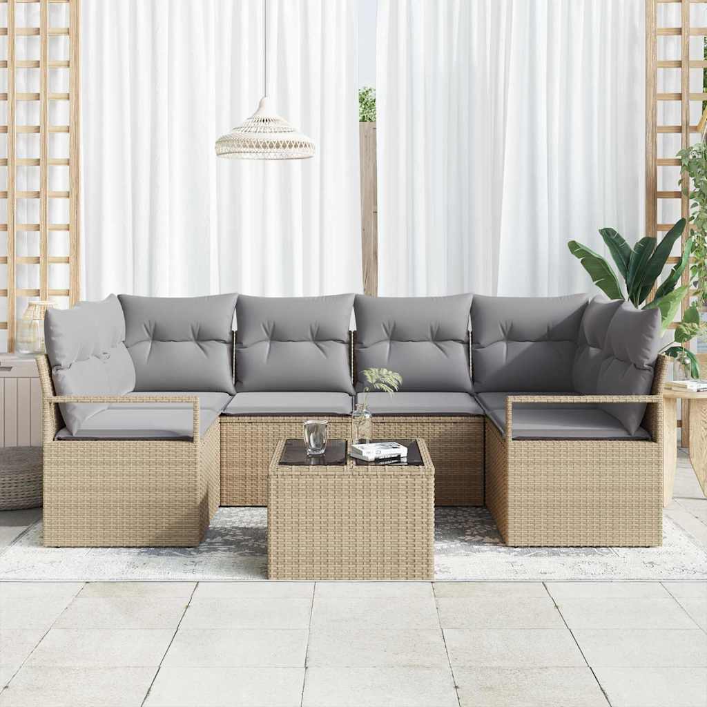 Conjunto de Sofá de Jardim 7 pcs Bege e Cinza 55 x 55 x 37 cm