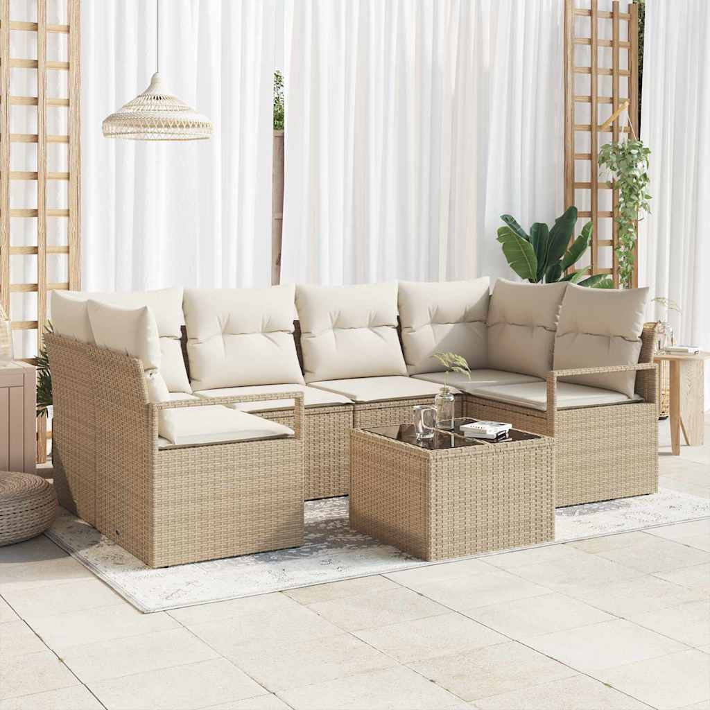 Conjunto de Sofá de Jardim 7 pcs Bege e Creme 55 x 55 x 37 cm