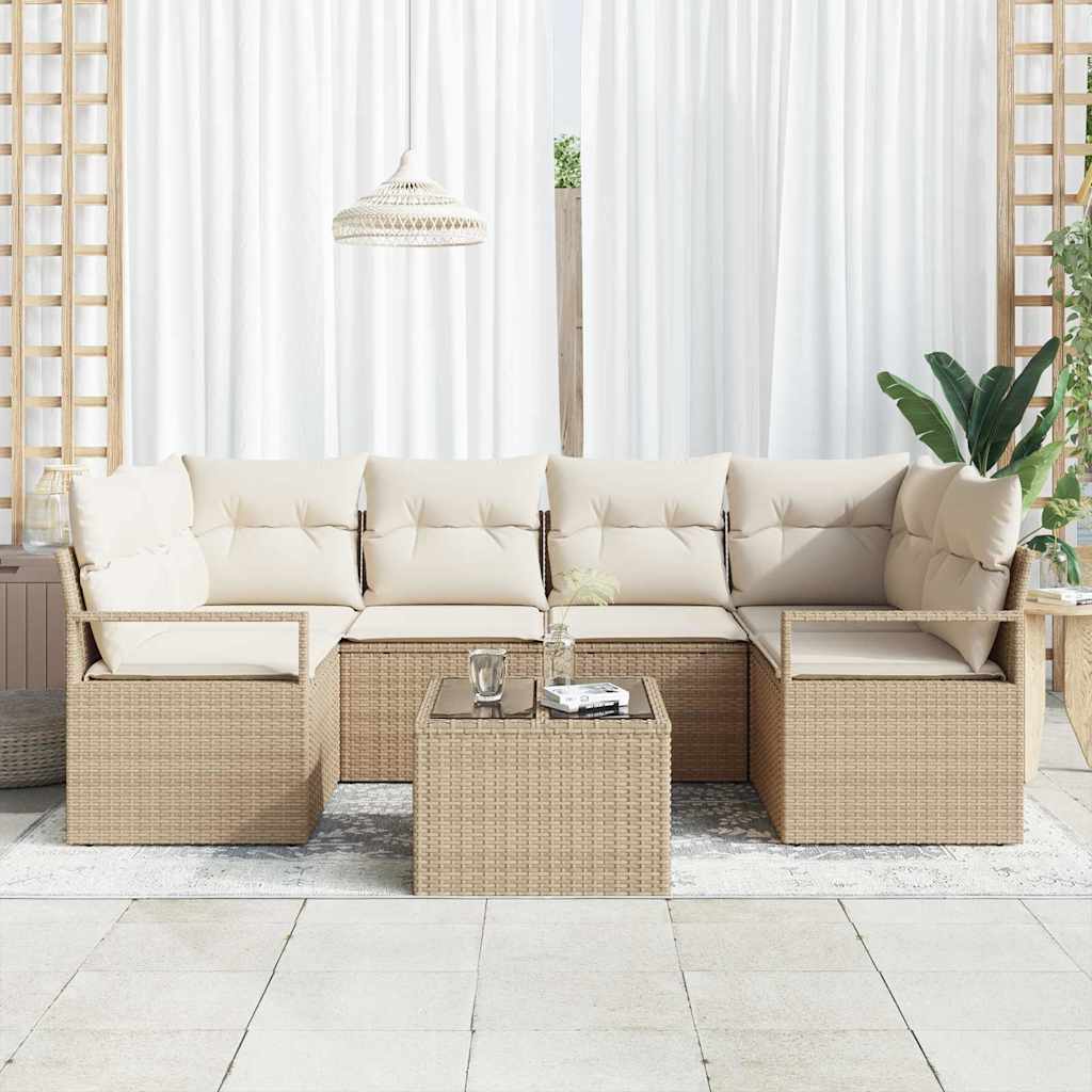 Conjunto de Sofá de Jardim 7 pcs Bege e Creme 55 x 55 x 37 cm