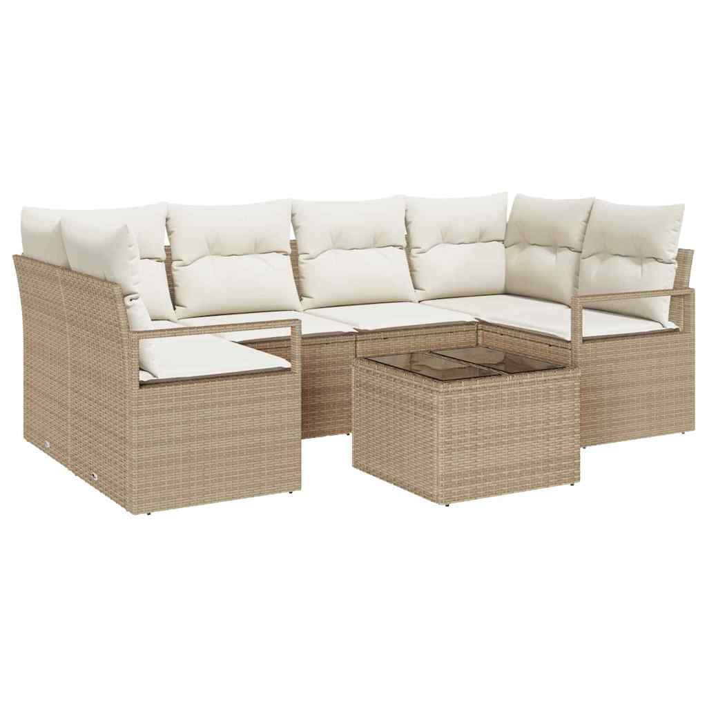 Conjunto de Sofá de Jardim 7 pcs Bege e Creme 55 x 55 x 37 cm
